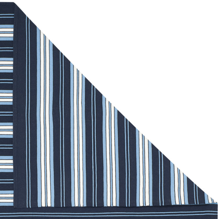 Navy Stripe Synthetic 4' x 6' Easy-Care Rectangular Area Rug