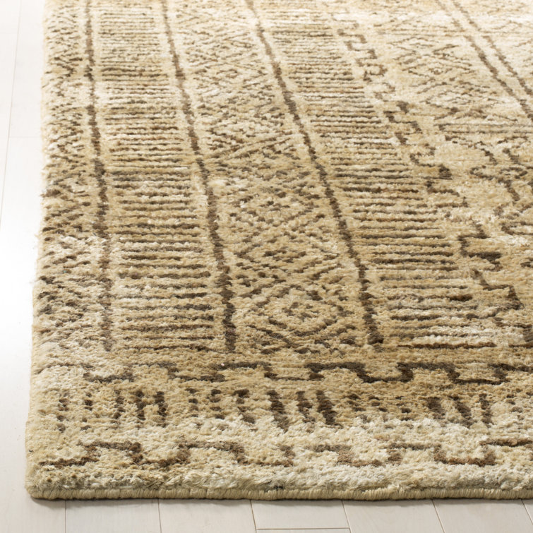 Cream and Chocolate Hand-Knotted Wool Area Rug