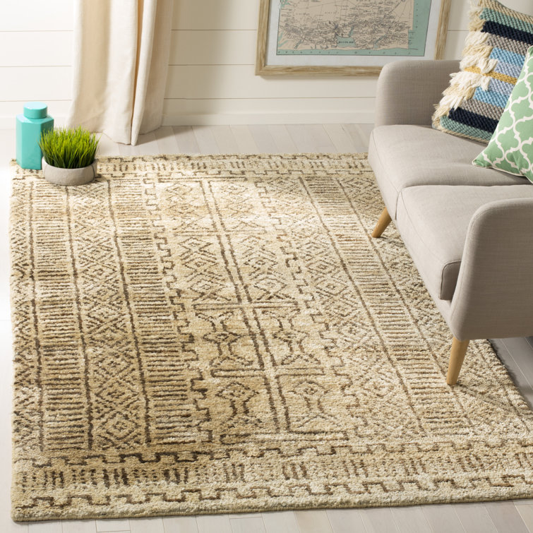 Cream and Chocolate Hand-Knotted Wool Area Rug