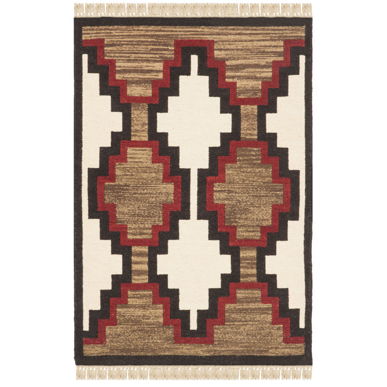 Art Deco Inspired Reversible Hand-Knotted Wool Accent Rug in Multicolor