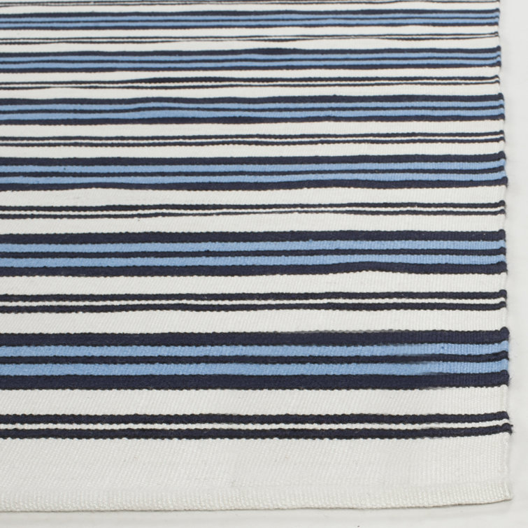 Blue and White Stripe Flat Woven 5' x 8' Area Rug