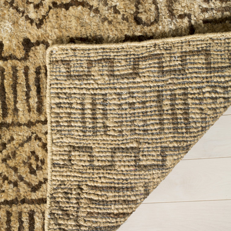 Cream and Chocolate Hand-Knotted Wool Area Rug