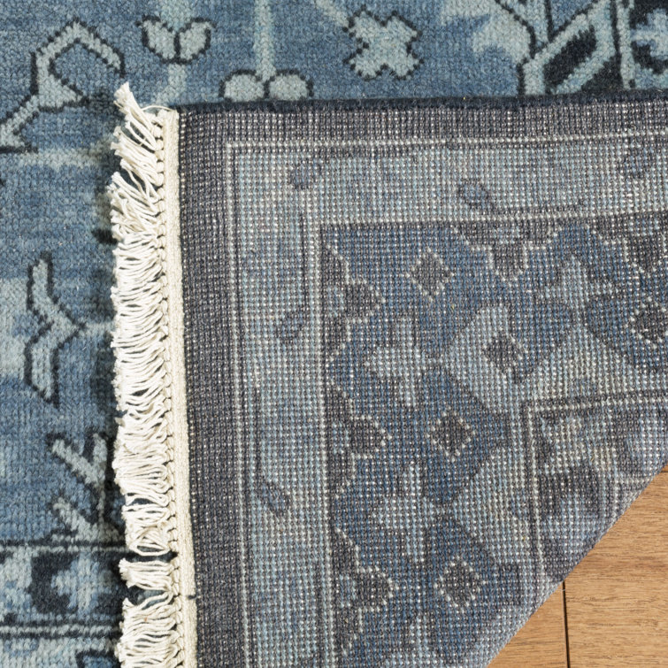 Ink Blue Hand-Knotted Wool 4' x 6' Area Rug