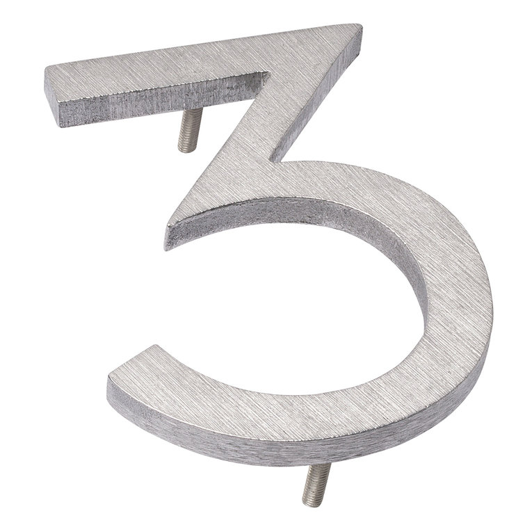 8" Brushed Aluminum Floating House Number 3