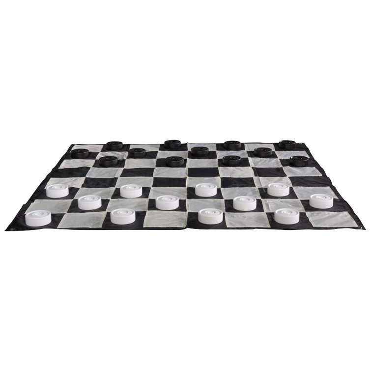 10" Black and White Plastic Checkers Set with Quick Fold Nylon Mat