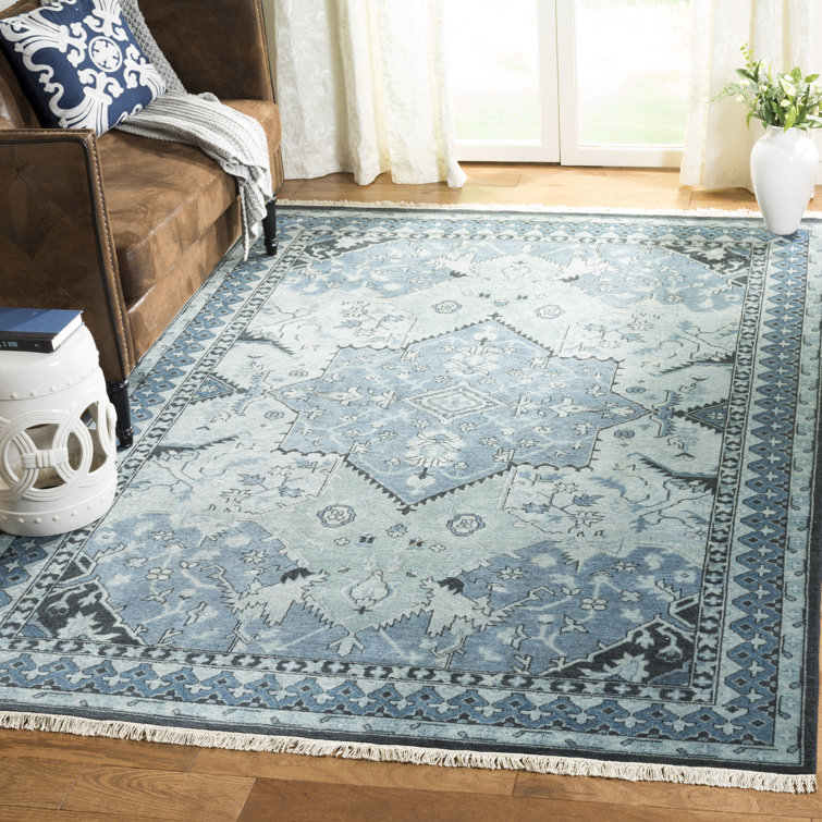 Ink Blue Hand-Knotted Wool 4' x 6' Area Rug
