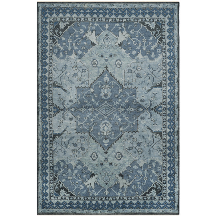 Ink Blue Hand-Knotted Wool 4' x 6' Area Rug