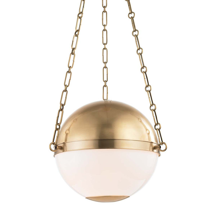Aerin 22.5"-60" Adjustable Aged Brass Globe Pendant with Opal Glass