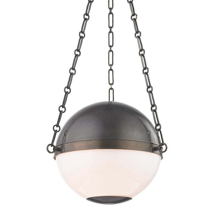 Elegant Distressed Bronze Globe Pendant with Opal Glass Shade