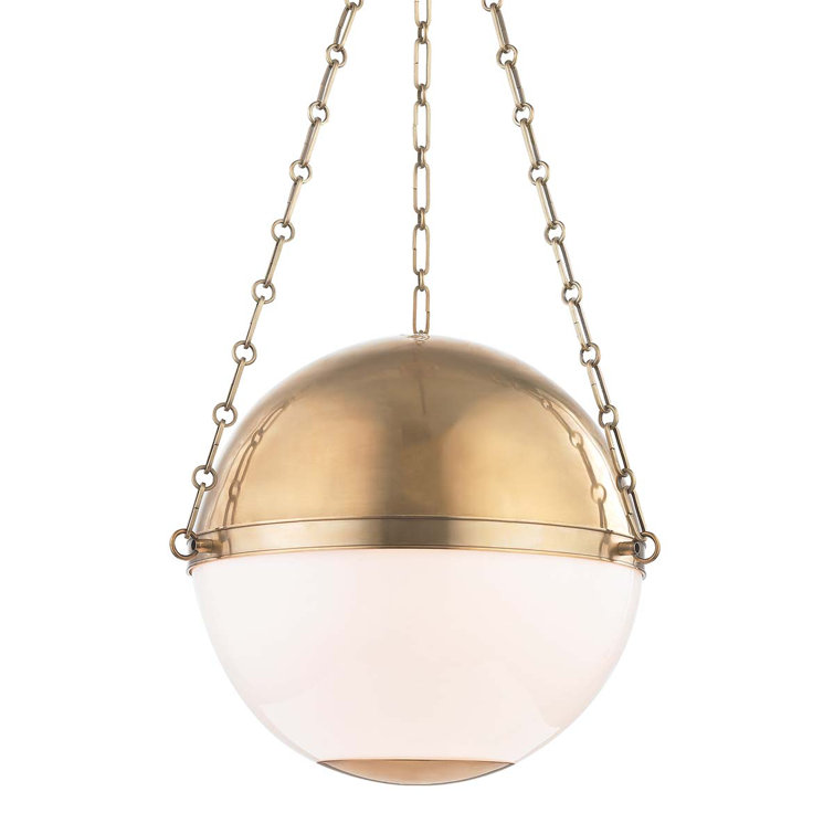 Aerin Aged Brass 3-Light Large Globe Pendant with Opal Shade