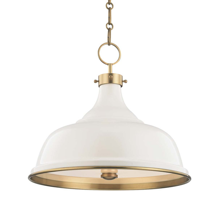 Aged Brass Elegance 3-Light Indoor/Outdoor Pendant with Off-White Shade