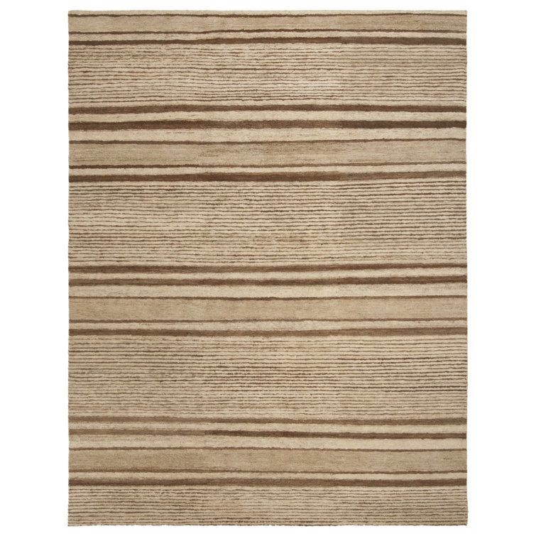 Tobacco Stripe 9' x 12' Hand-Knotted Wool and Cotton Area Rug