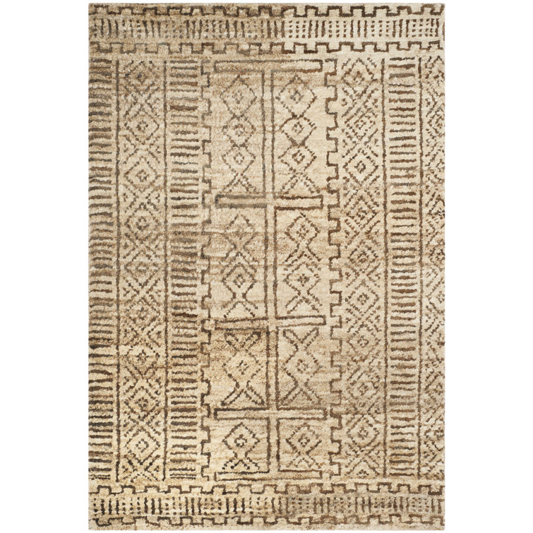 Cream and Chocolate Hand-Knotted Wool Area Rug