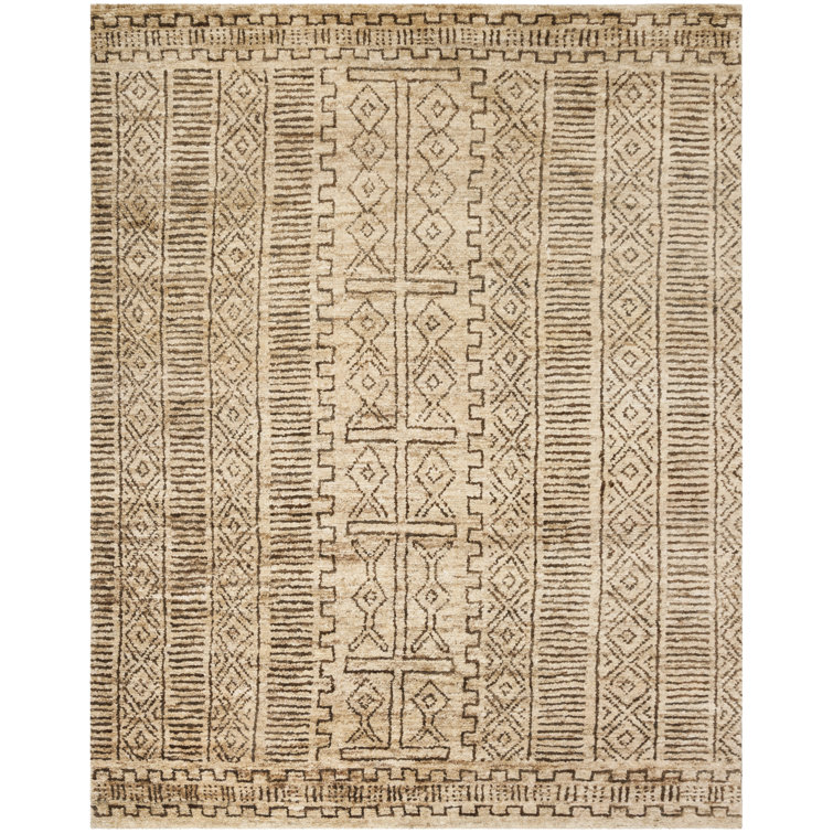 Hand-Knotted Cream and Chocolate Wool Viscose 9' x 12' Rug