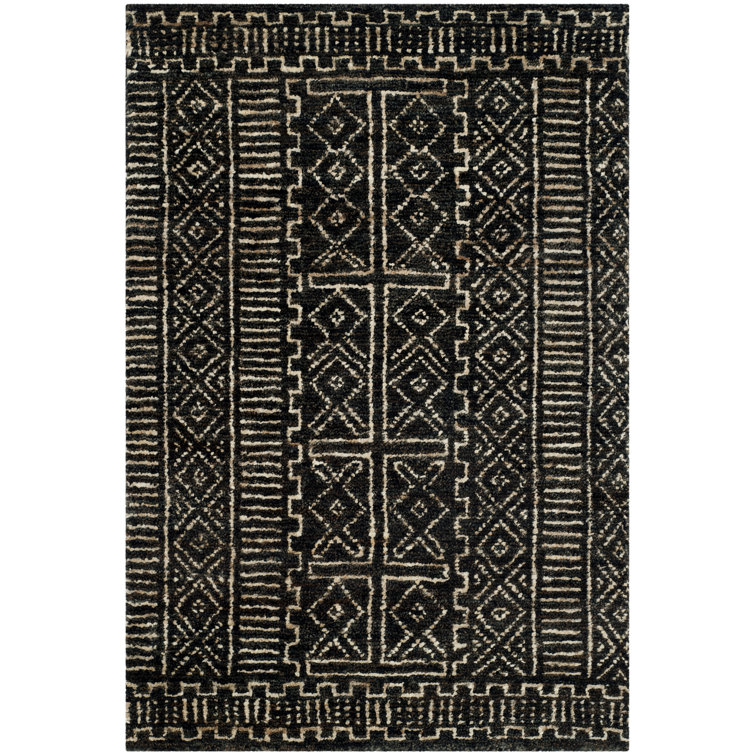 Night & Cream Tribal-Inspired Hand-Knotted Wool-Blend 9' x 12' Rug