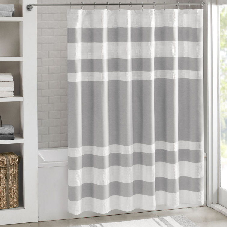 Grey and White Waffle Weave Fabric Shower Curtain