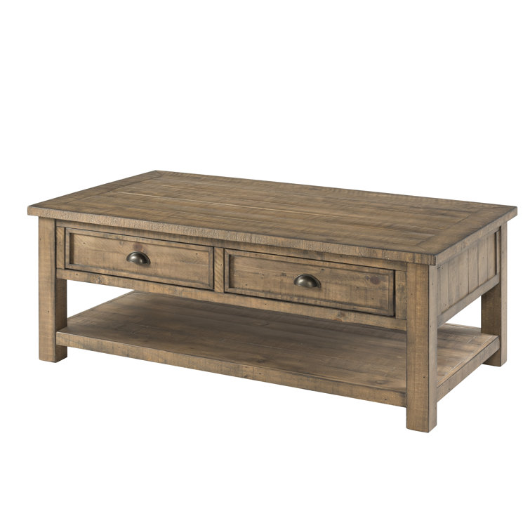 Reclaimed Natural Pine Wood Coffee Table with Storage Drawers