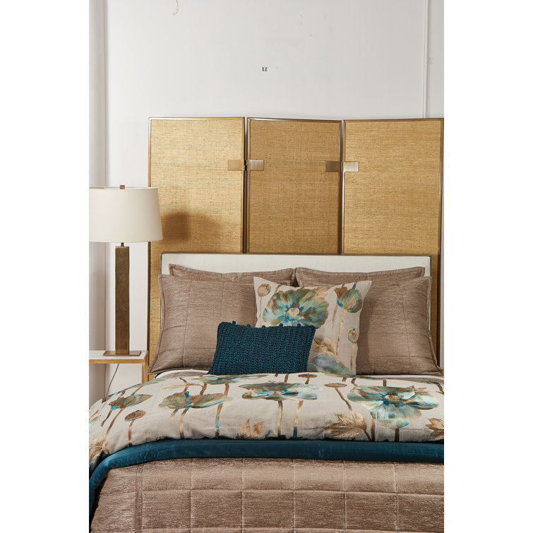 Ivory and Blue Linen-Cotton Queen Duvet Cover with Topstitched Flange