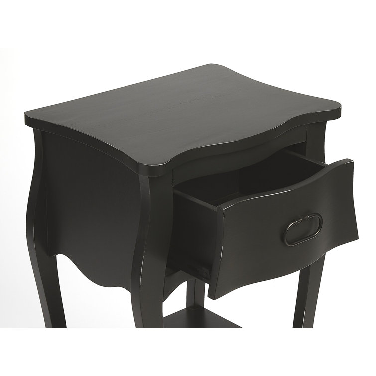 Rochelle Mahogany Black Nightstand with Iron Hardware and Shelf