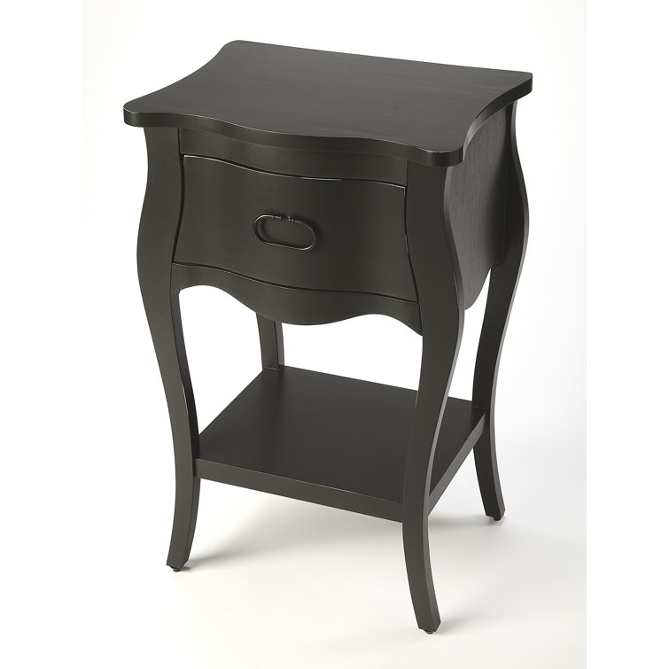 Rochelle Mahogany Black Nightstand with Iron Hardware and Shelf