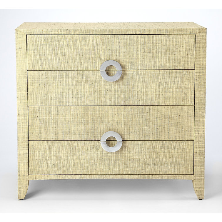 Amelle Coastal Beige Raffia 4-Drawer Accent Chest