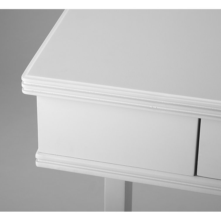 Elegant White Acacia and Pine Writing Desk with Antique Brass Drawer