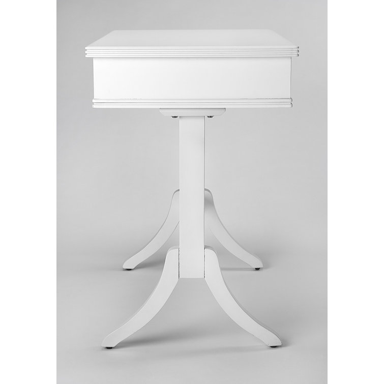 Elegant White Acacia and Pine Writing Desk with Antique Brass Drawer