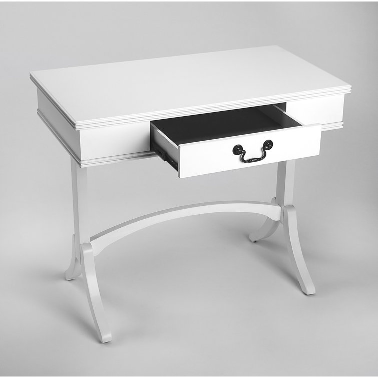 Elegant White Acacia and Pine Writing Desk with Antique Brass Drawer