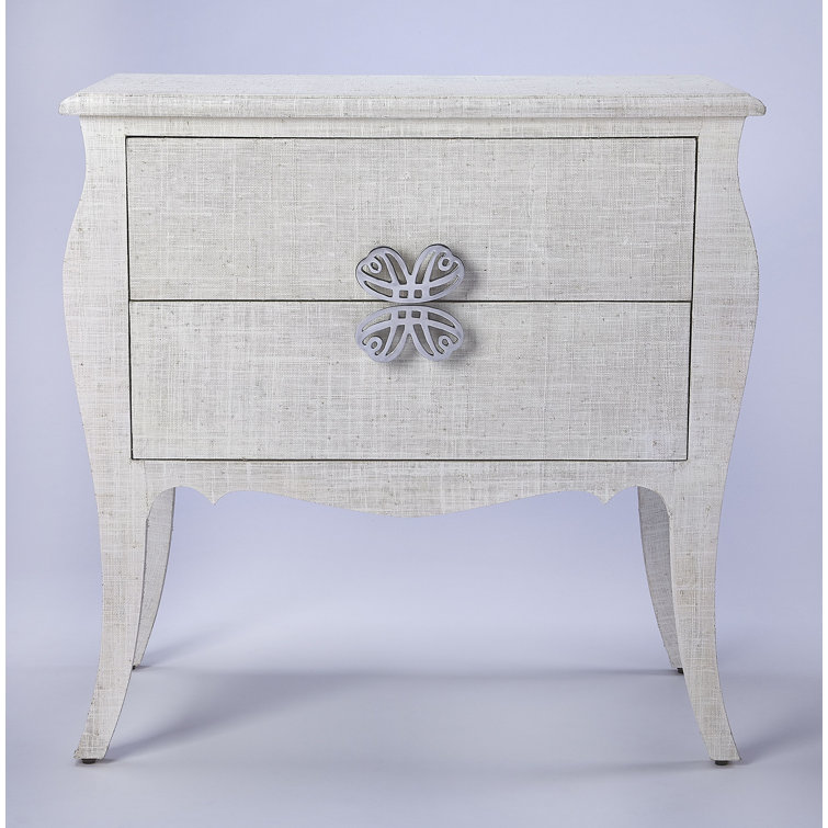 Felicia White Raffia Coastal Accent Chest with Butterfly Pulls
