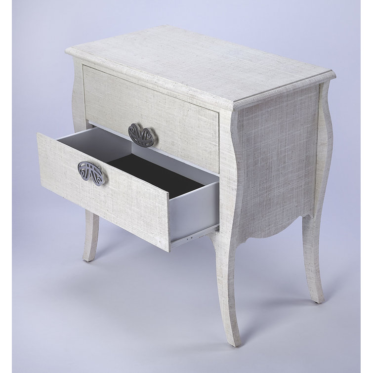 Felicia White Raffia Coastal Accent Chest with Butterfly Pulls
