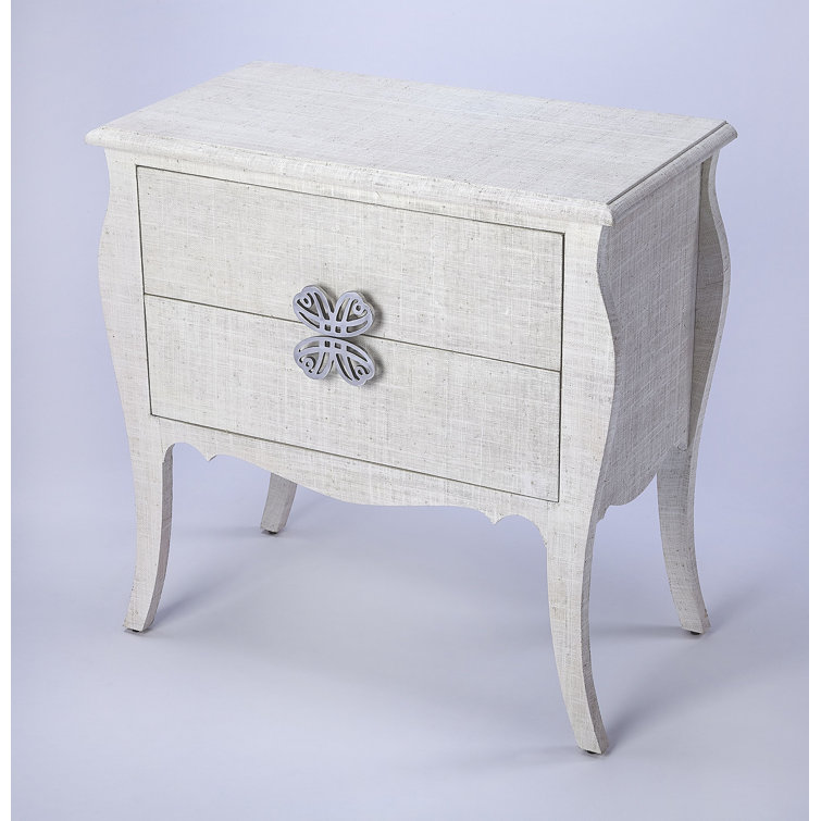 Felicia White Raffia Coastal Accent Chest with Butterfly Pulls