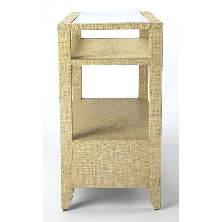 Ocean Blue Raffia and Glass Console Table with Storage