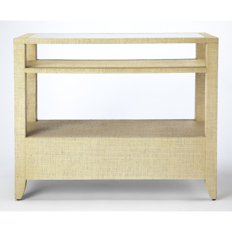 Ocean Blue Raffia and Glass Console Table with Storage