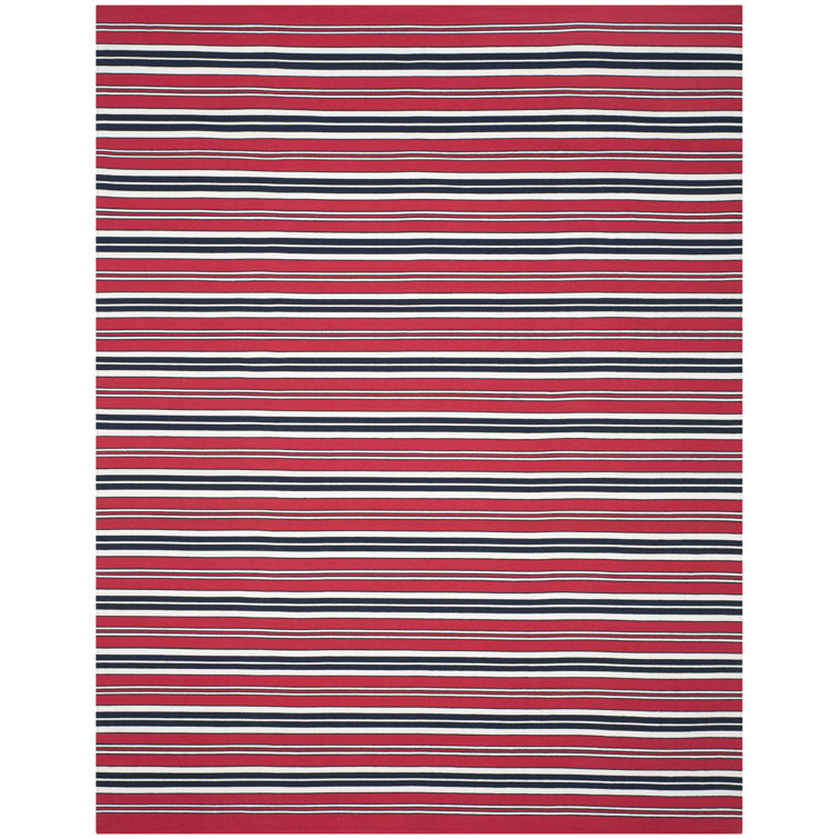 Handmade Stripe Flat Woven Red Synthetic 8' x 10' Area Rug