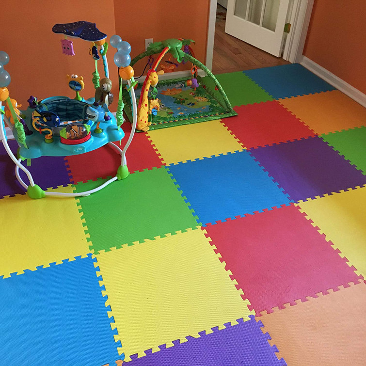 Rainbow Interlocking Foam Kids Play Mat, 24 Tiles