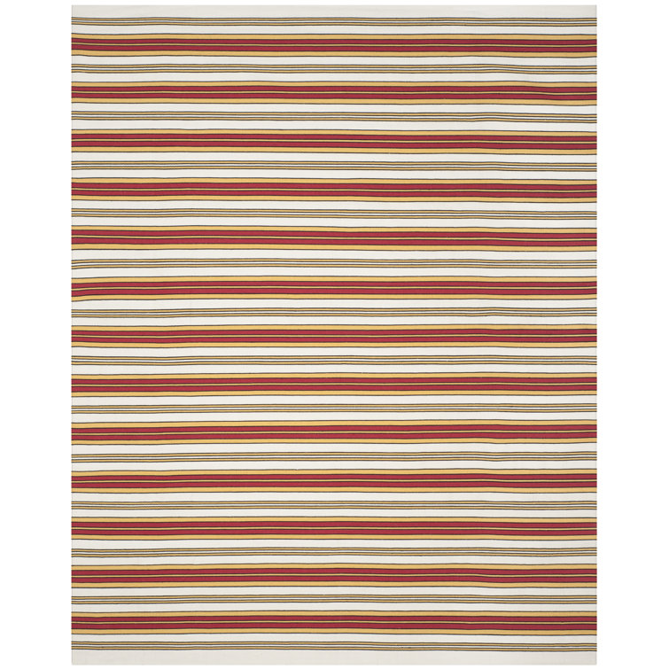 Racing Red and White Striped 9' x 12' Handwoven Synthetic Rug