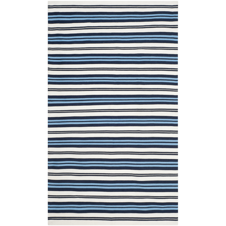 Blue and White Stripe Flat Woven 5' x 8' Area Rug