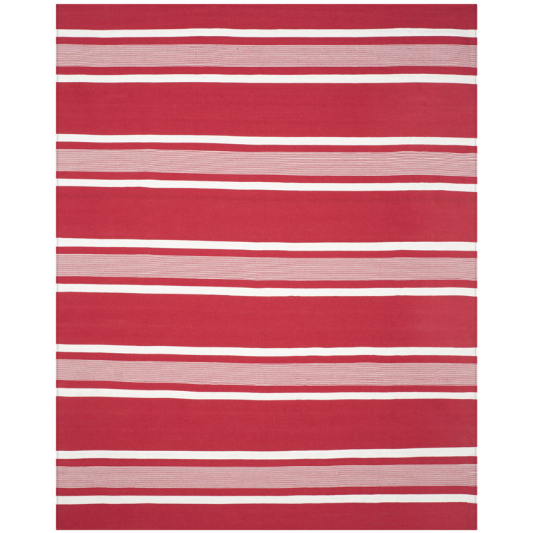 Red Stripe Synthetic 4' x 6' Handmade Flat Woven Rug