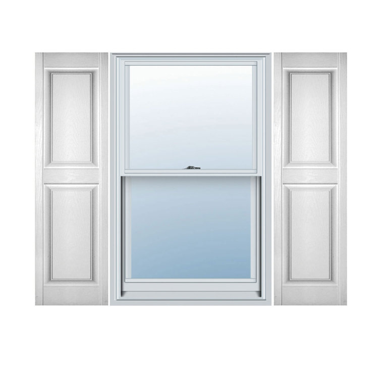 White Vinyl Raised Panel Shutters Pair, 12" x 66"