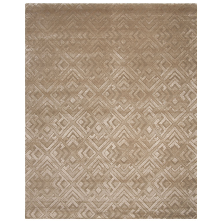 Bronze Geometric Hand-Knotted Wool and Viscose Rug, 8' x 10'