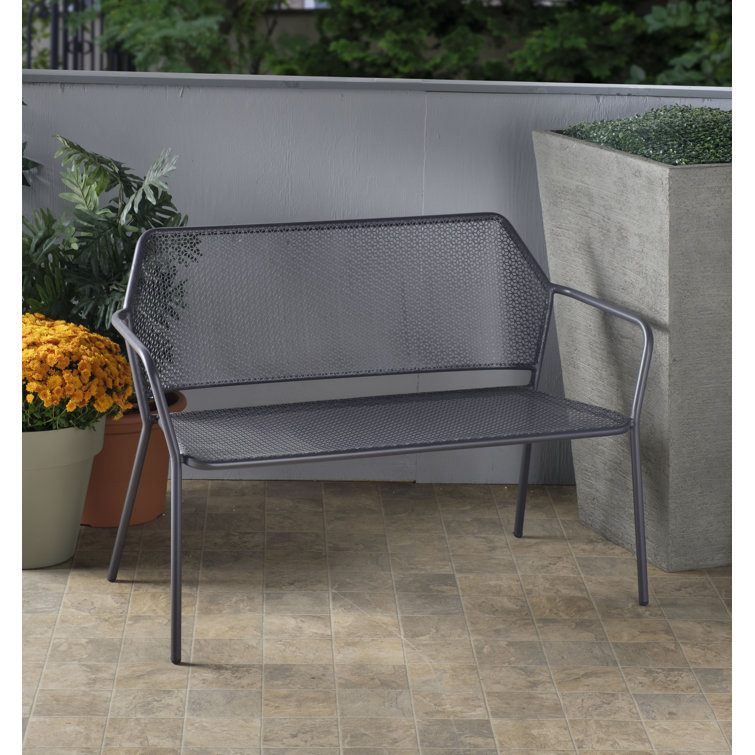 Gray Iron Outdoor Patio Bench with Mesh Design