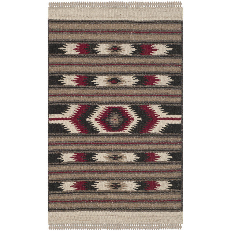 Medium Red and Beige Wool Aztec Stripe Area Rug