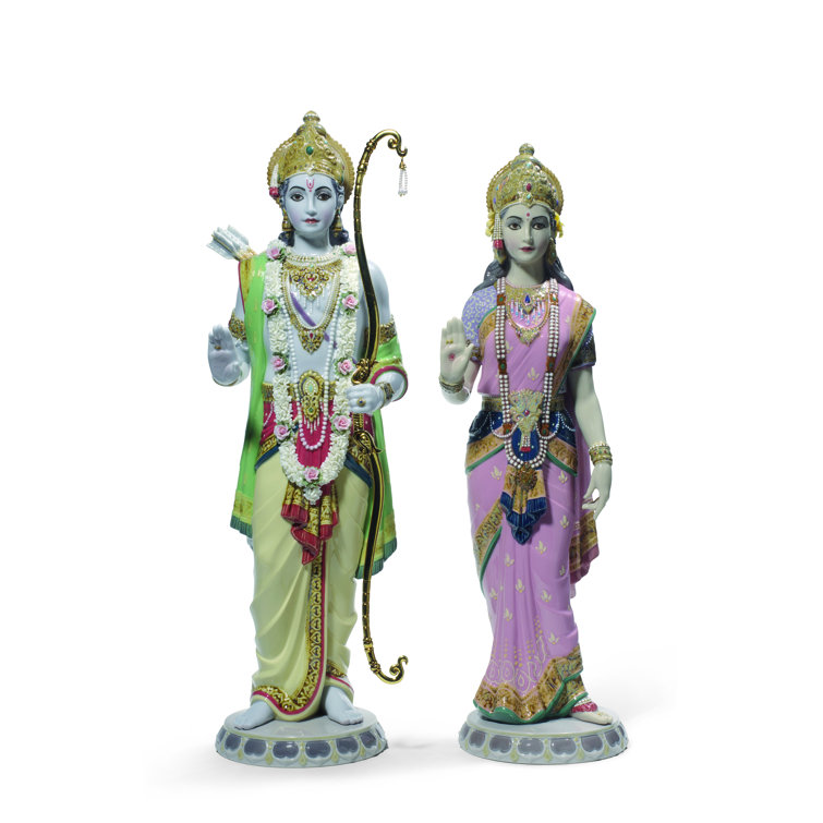 Porcelain Rama and Sita Figurine Set with Gold Accents