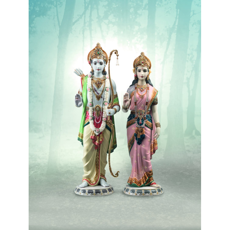 Porcelain Rama and Sita Figurine Set with Gold Accents