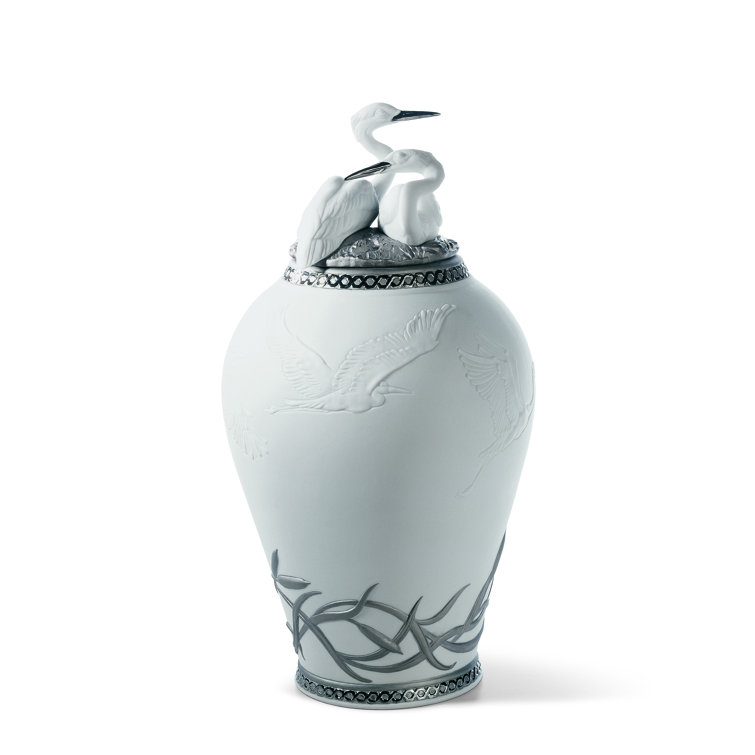 Elegant Herons Realm Porcelain Table Vase in Silver Lustre