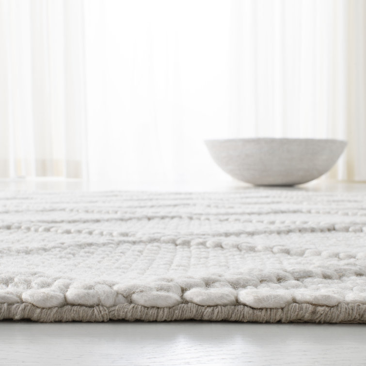 Elegant Ivory Diamond Hand-Knotted Wool & Viscose Runner Rug, 2'3" x 10'