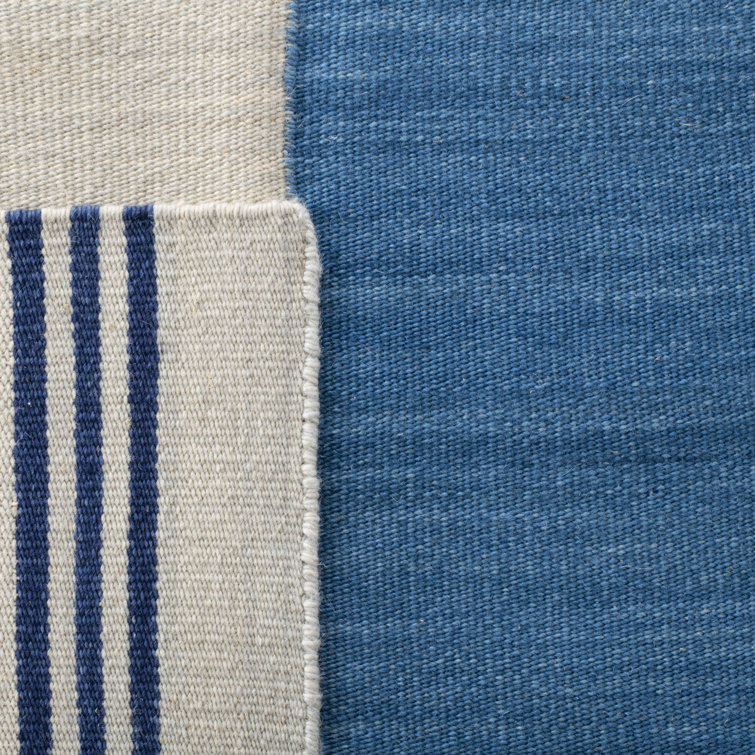 Aryn Stripe Blue and White Wool Flat Weave Rug