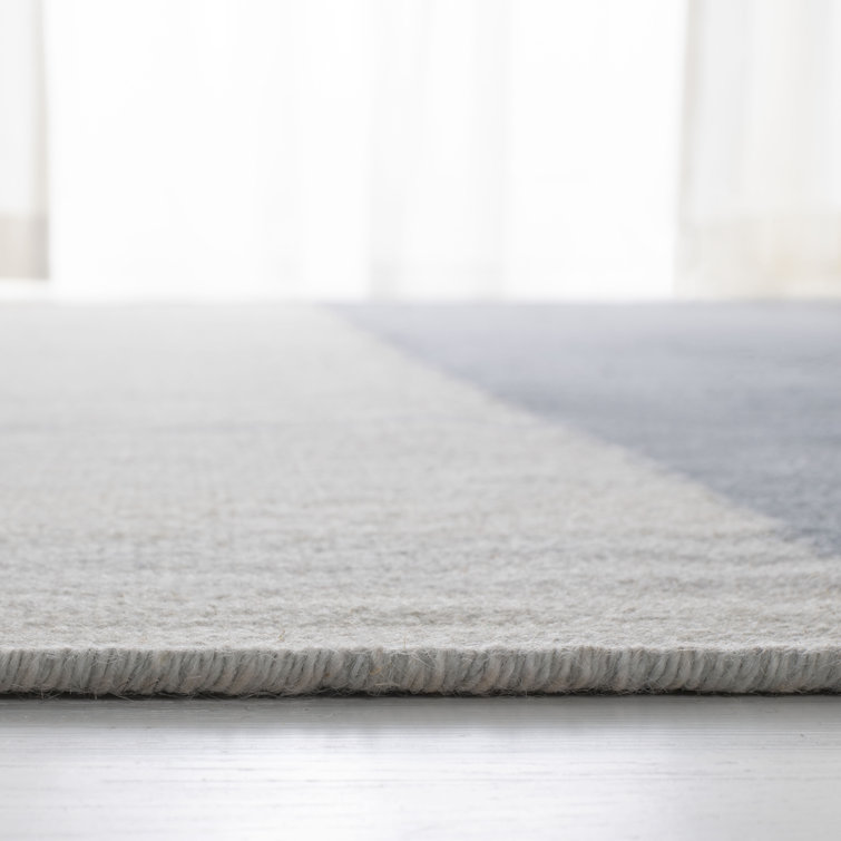 Slate and Beige Wool Stripe Flat Weave Rug, 4' x 6'