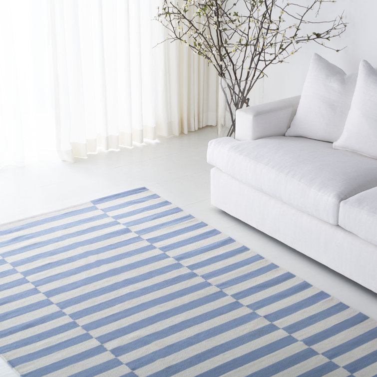 Blue Stripe Flat Woven Cotton 4' x 6' Area Rug