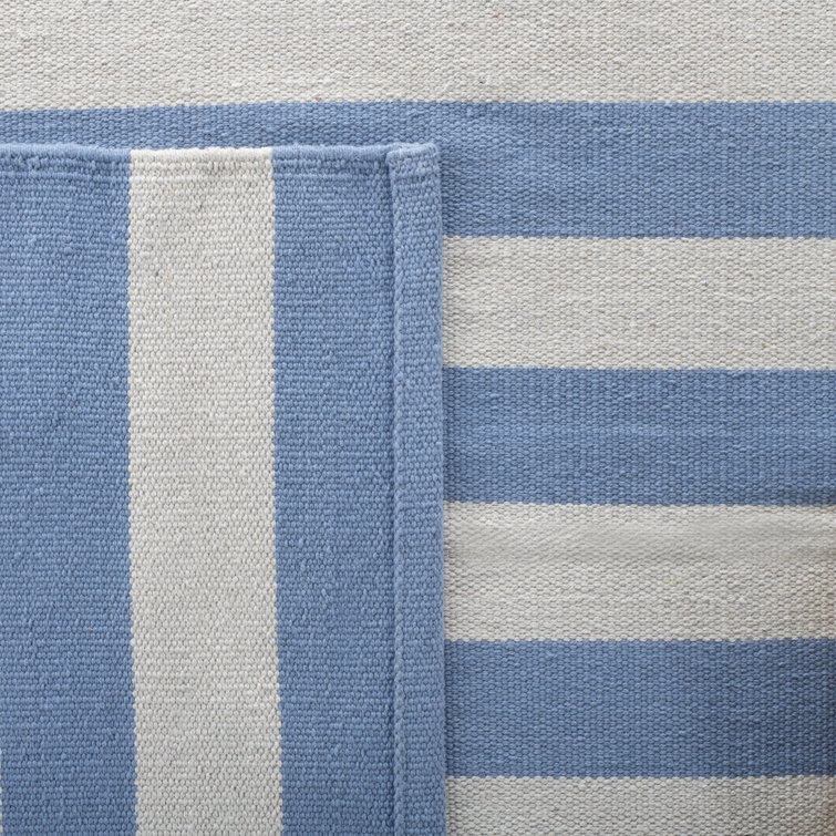 Blue Stripe Flat Woven Cotton 4' x 6' Area Rug